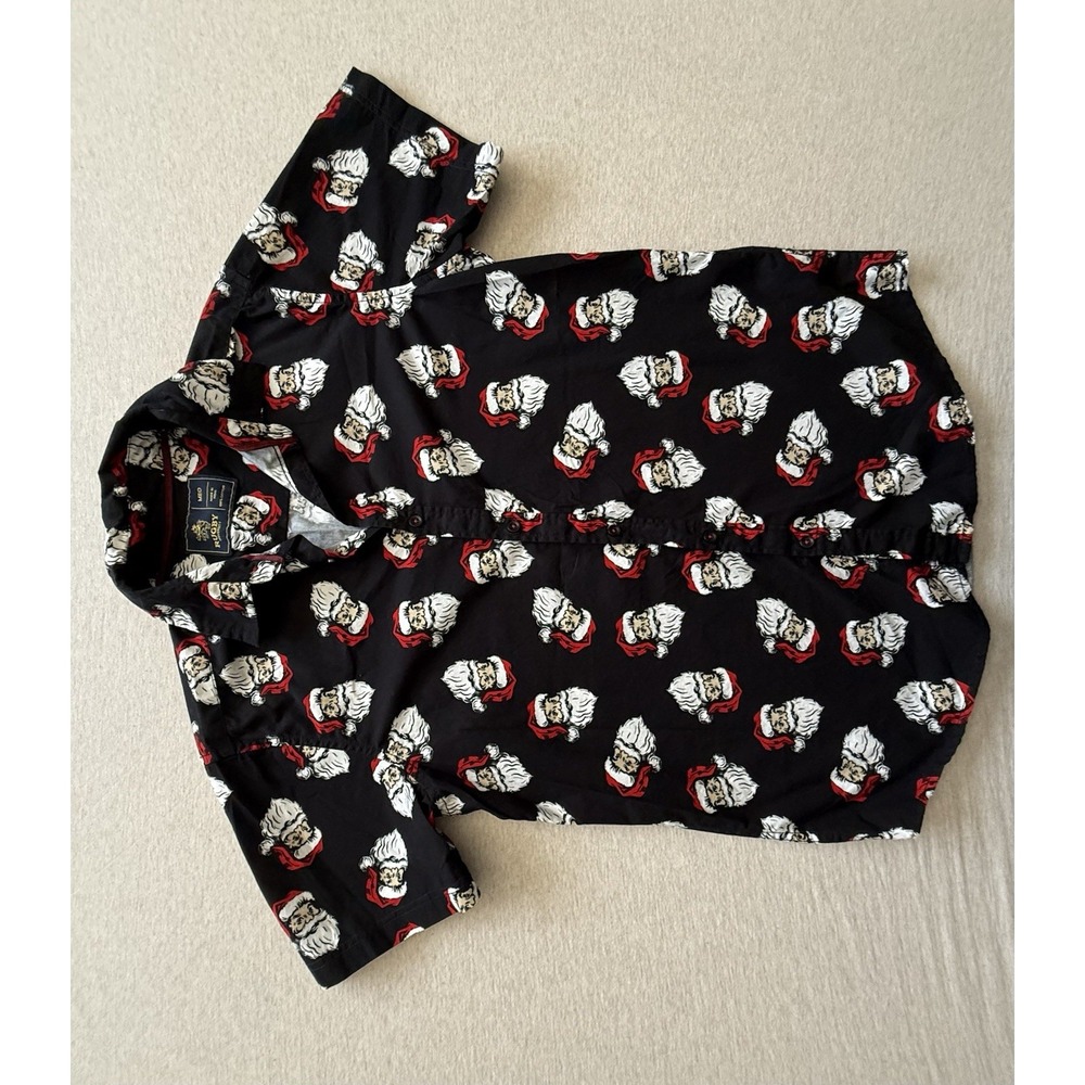 Rugby University Black Collar Shirt‎ With Santa Clause Full Button Up Medium